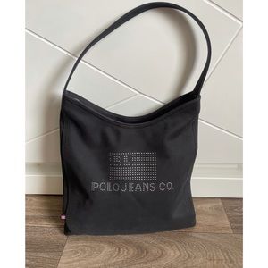 Y2K Ralph Lauren Polo Jeans Black Shoulder Bag Black Studded Flag Vtg Purse